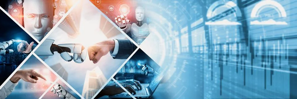 Human interact with AI artificial intelligence virtual assistant NLP robot Foto stock