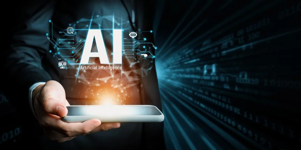 Human interact with AI artificial intelligence brain processor generative AI NLP Stock Photos