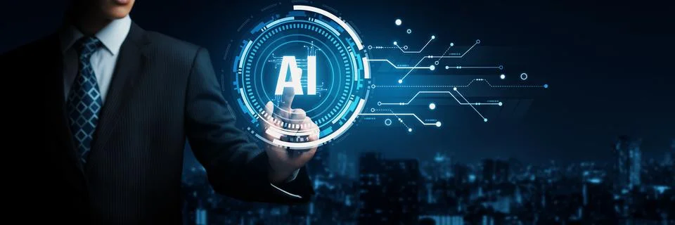 Human interact with AI artificial intelligence brain processor generative AI NLP Stock Photos