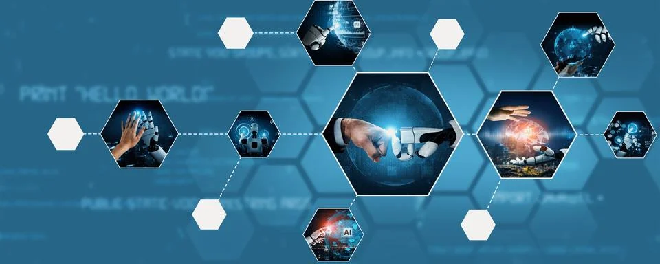 Human interact with AI artificial intelligence virtual assistant NLP robot Foto stock