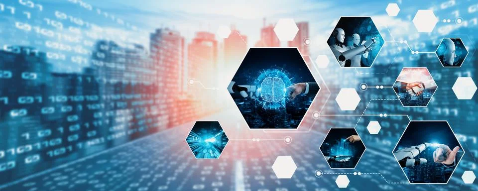 Human interact with AI artificial intelligence virtual assistant NLP robot Foto stock
