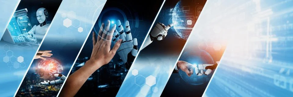 Human interact with AI artificial intelligence virtual assistant NLP robot Foto stock