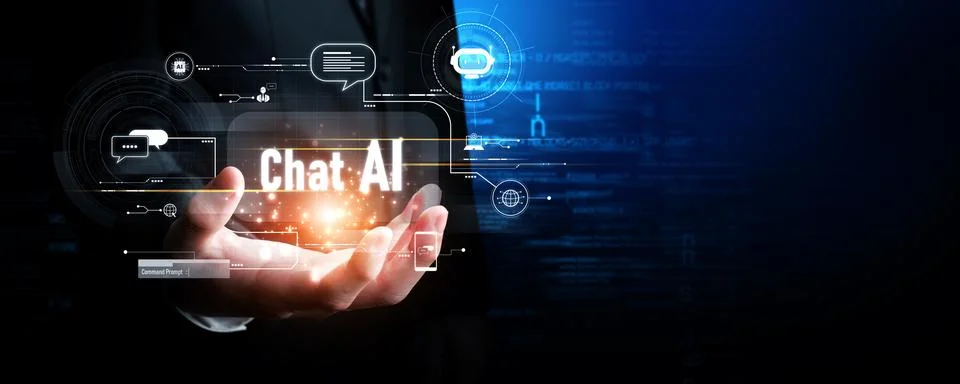 Human interact with AI artificial intelligence virtual assistant generative NLP Stock Photos