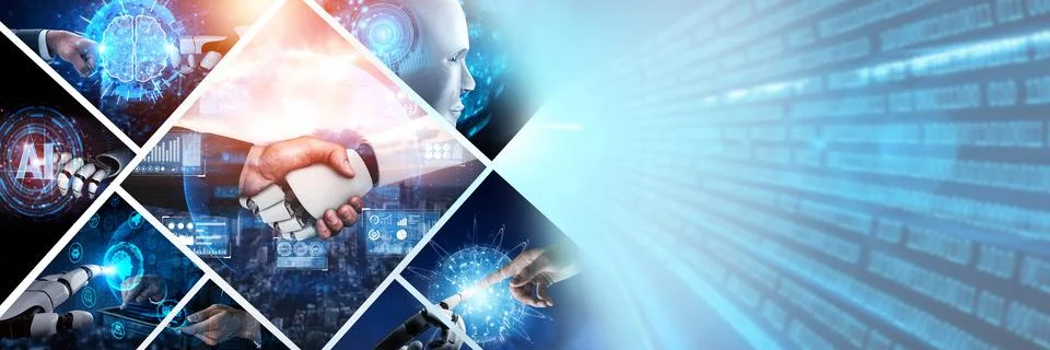 Human interact with AI artificial intelligence virtual assistant NLP robot Foto stock