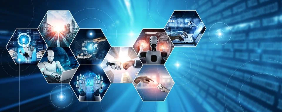 Human interact with AI artificial intelligence virtual assistant NLP robot 스톡 사진