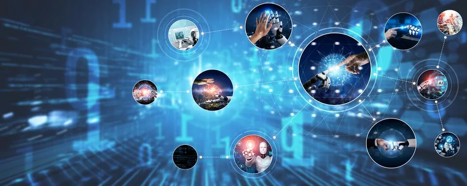 Human interact with AI artificial intelligence virtual assistant NLP robot 스톡 사진