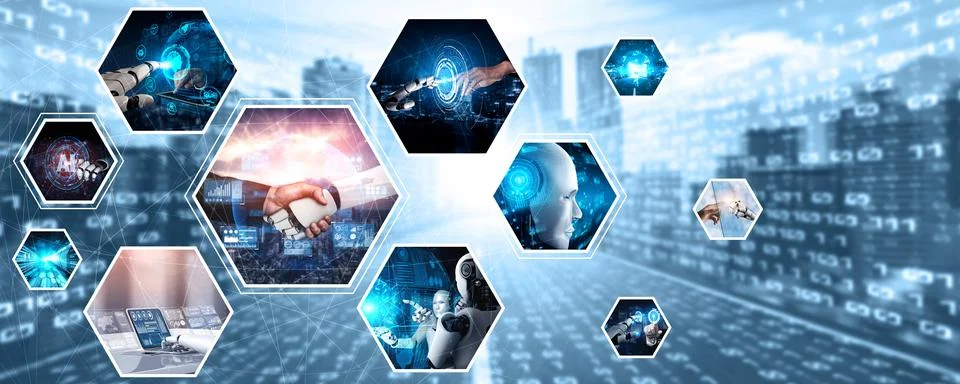 Human interact with AI artificial intelligence virtual assistant NLP robot 스톡 사진