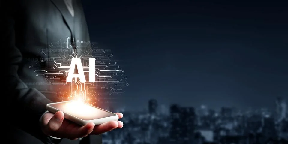 Human interact with AI artificial intelligence brain processor generative AI NLP Stock Photos