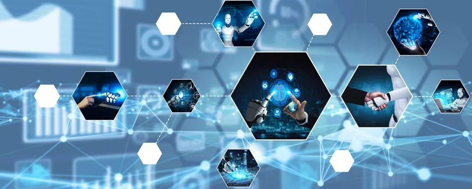 Human interact with AI artificial intelligence virtual assistant NLP robot Foto stock