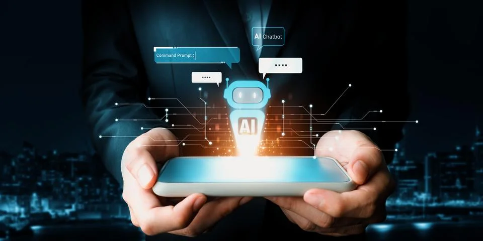 Human interact with AI artificial intelligence virtual assistant generative NLP Stock Photos