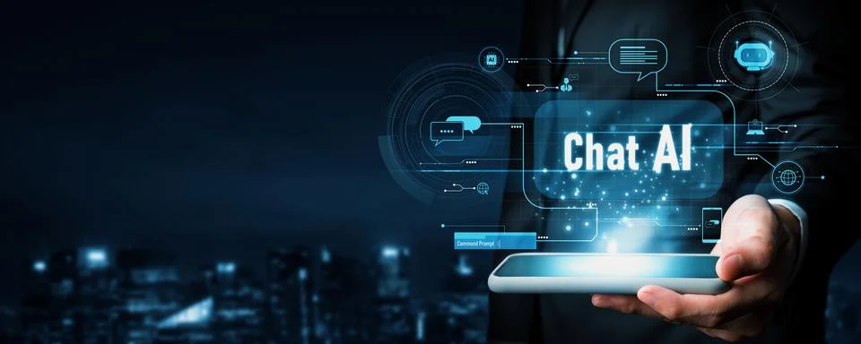 Human interact with AI artificial intelligence virtual assistant generative NLP Stock Photos