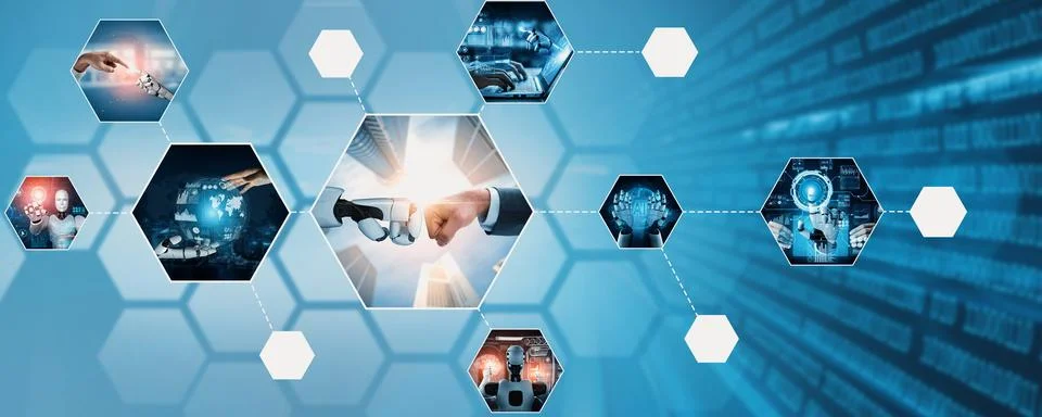 Human interact with AI artificial intelligence virtual assistant NLP robot Foto stock