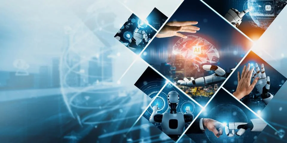 Human interact with AI artificial intelligence virtual assistant NLP robot 스톡 사진