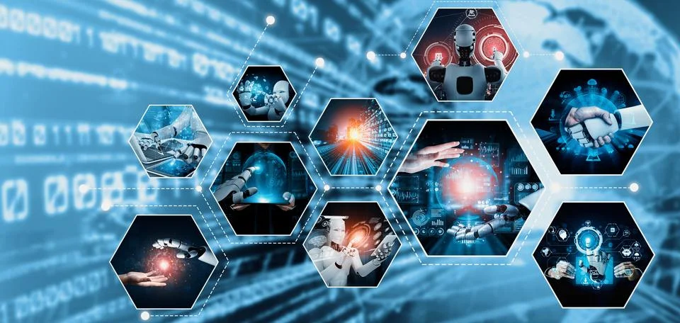 Human interact with AI artificial intelligence virtual assistant NLP robot 스톡 사진