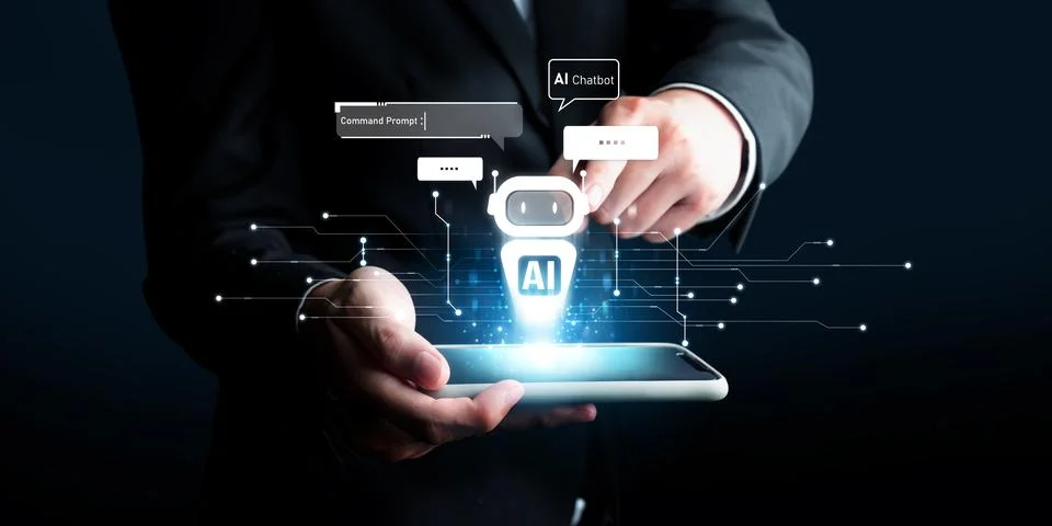 Human interact with AI artificial intelligence virtual assistant generative NLP 库存照片