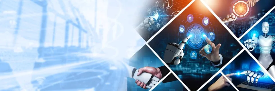 Human interact with AI artificial intelligence virtual assistant NLP robot Stock Photos