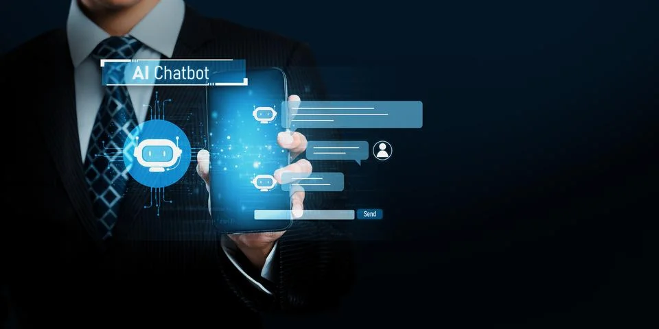 Human interact with AI artificial intelligence virtual assistant generative NLP Stock Photos