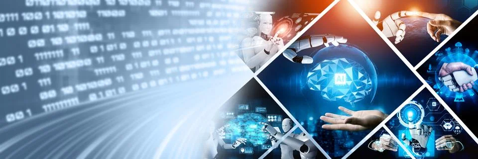 Human interact with AI artificial intelligence virtual assistant NLP robot Foto stock