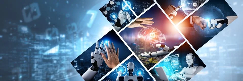 Human interact with AI artificial intelligence virtual assistant NLP robot Foto stock