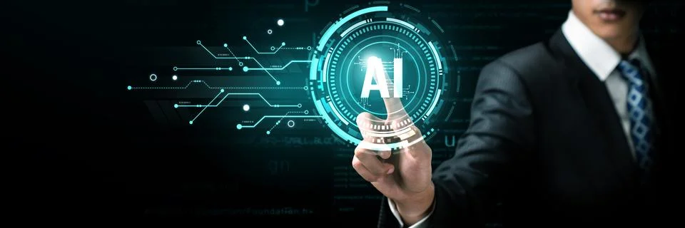 Human interact with AI artificial intelligence brain processor generative AI NLP Stock Photos