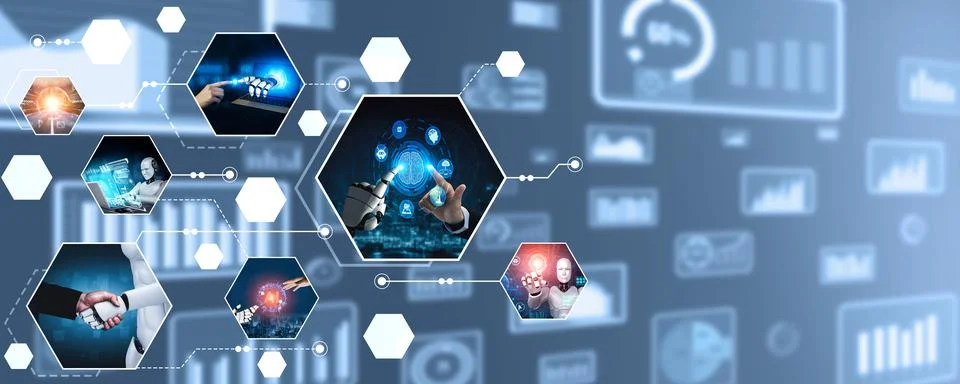 Human interact with AI artificial intelligence virtual assistant NLP robot 스톡 사진