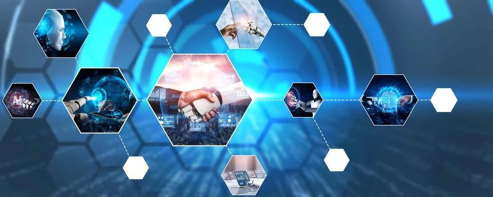 Human interact with AI artificial intelligence virtual assistant NLP robot Foto stock