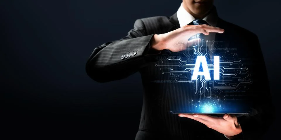Human interact with AI artificial intelligence brain processor generative AI NLP Stock Photos