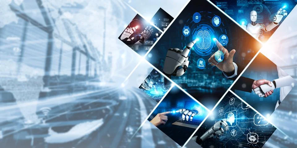 Human interact with AI artificial intelligence virtual assistant NLP robot Foto stock