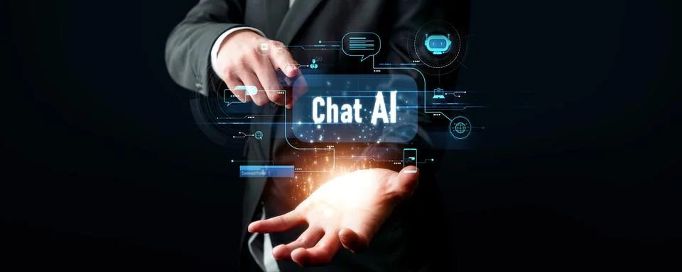 Human interact with AI artificial intelligence virtual assistant FaaS Stock Photos