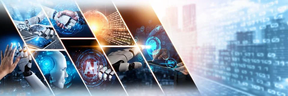 Human interact with AI artificial intelligence virtual assistant NLP robot Foto stock