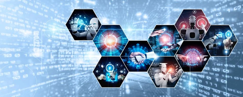 Human interact with AI artificial intelligence virtual assistant NLP robot 스톡 사진