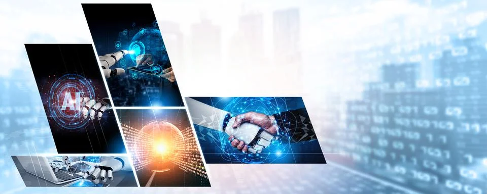 Human interact with AI artificial intelligence virtual assistant NLP robot Stock Photos