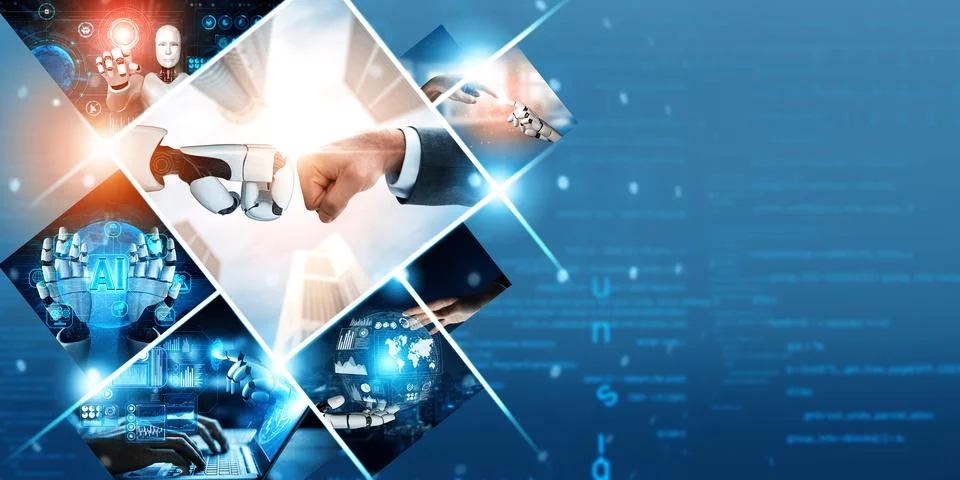 Human interact with AI artificial intelligence virtual assistant NLP robot 스톡 사진