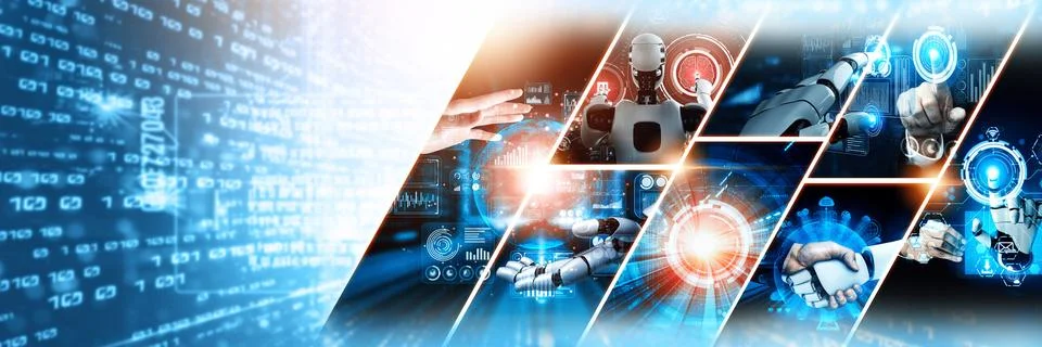 Human interact with AI artificial intelligence virtual assistant NLP robot Stock Photos