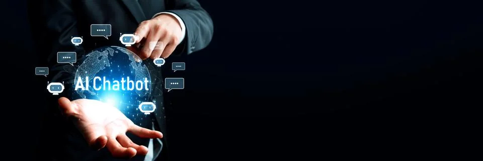 Human interact with AI artificial intelligence virtual assistant generative NLP Stock Photos