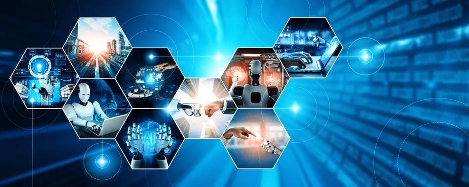 Human interact with AI artificial intelligence virtual assistant NLP robot 스톡 사진