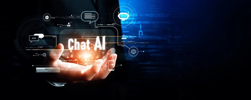 Human interact with AI artificial intelligence virtual assistant generative NLP 写真素材