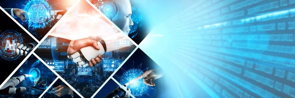 Human interact with AI artificial intelligence virtual assistant NLP robot Stock Photos