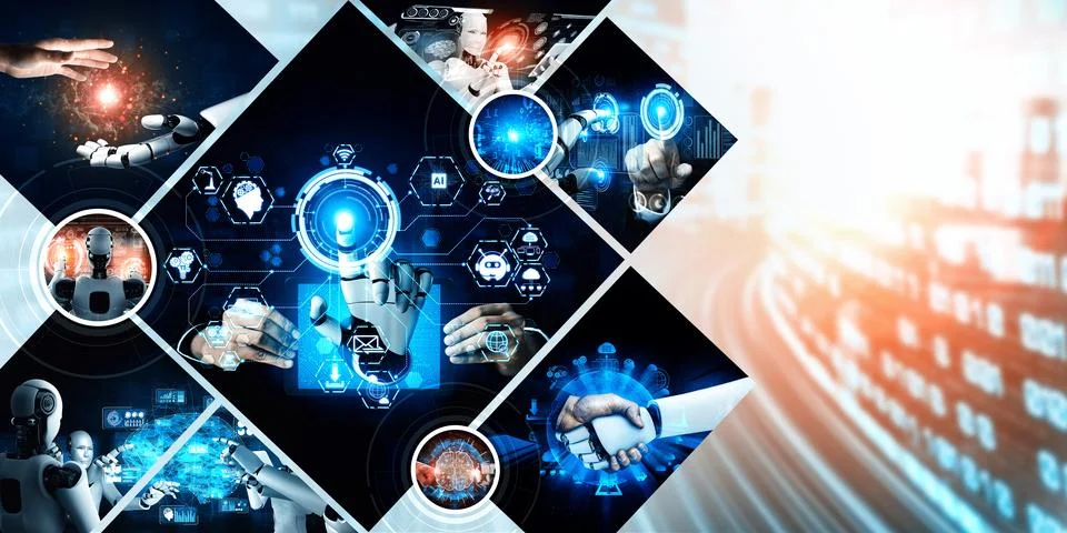 Human interact with AI artificial intelligence virtual assistant NLP robot 스톡 사진