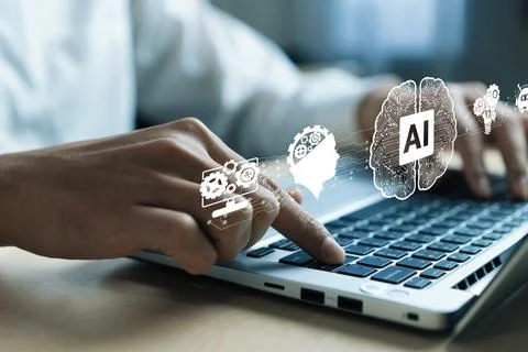 Human interact with AI artificial intelligence brain process generative AI FaaS 스톡 사진