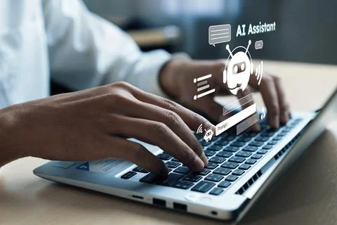 Human interact with AI artificial intelligence brain process generative AI FaaS Stock Photos