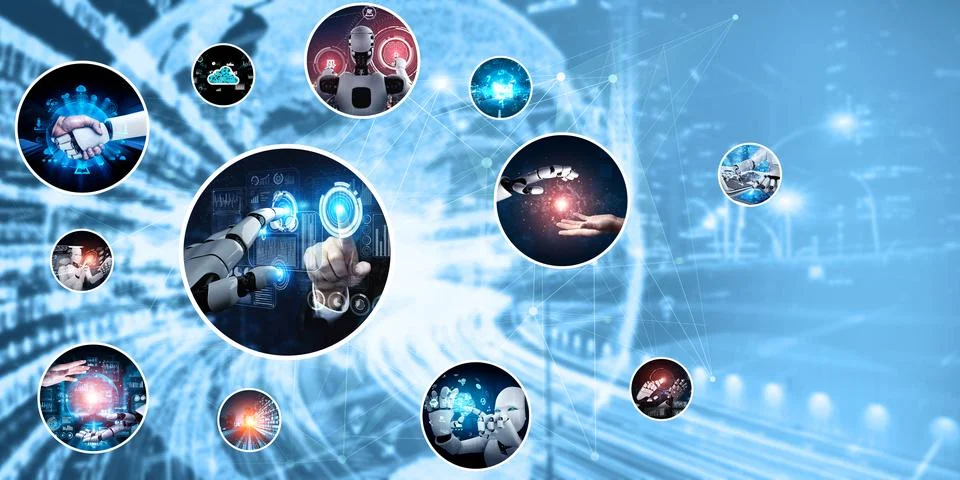 Human interact with AI artificial intelligence virtual assistant NLP robot Foto stock