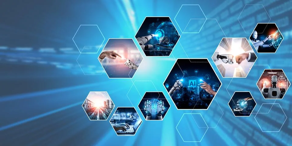 Human interact with AI artificial intelligence virtual assistant NLP robot Foto stock