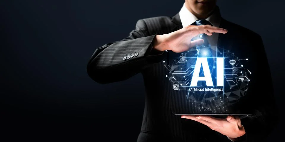Human interact with AI artificial intelligence brain process generative AI FaaS 스톡 사진
