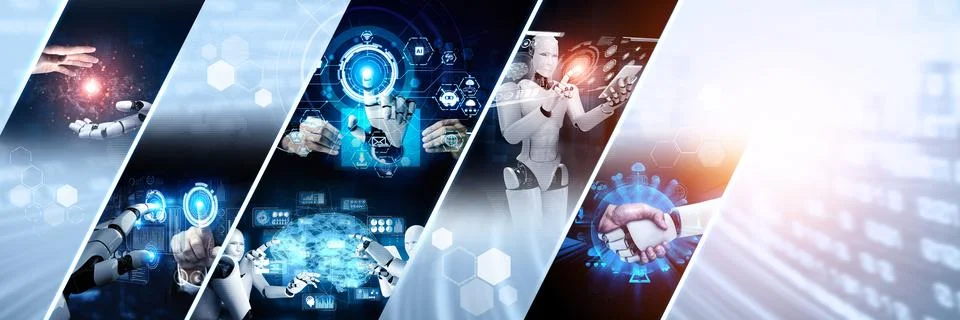 Human interact with AI artificial intelligence virtual assistant NLP robot Foto stock