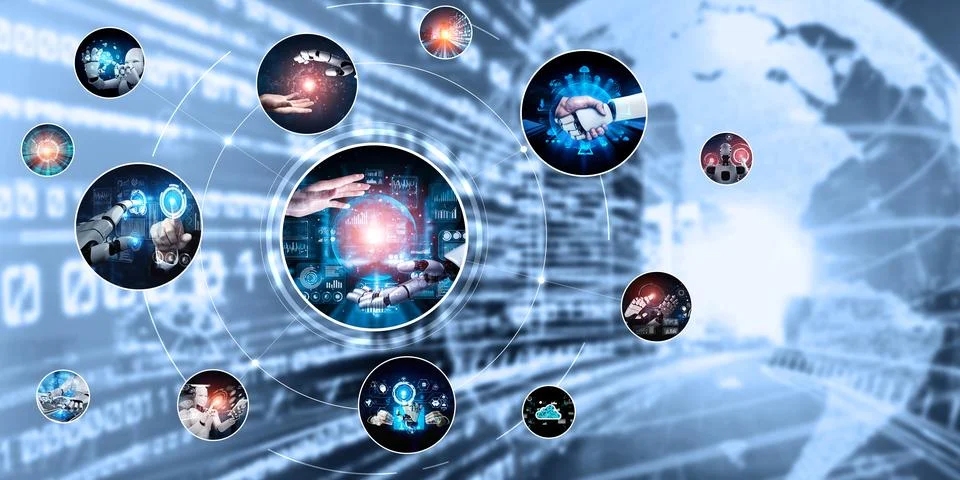 Human interact with AI artificial intelligence virtual assistant NLP robot 스톡 사진