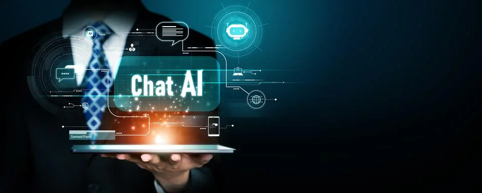 Human interact with AI artificial intelligence virtual assistant generative NLP Stock Photos