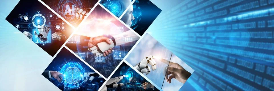Human interact with AI artificial intelligence virtual assistant NLP robot 写真素材