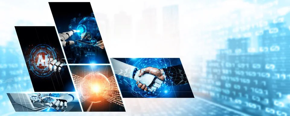 Human interact with AI artificial intelligence virtual assistant NLP robot Foto stock