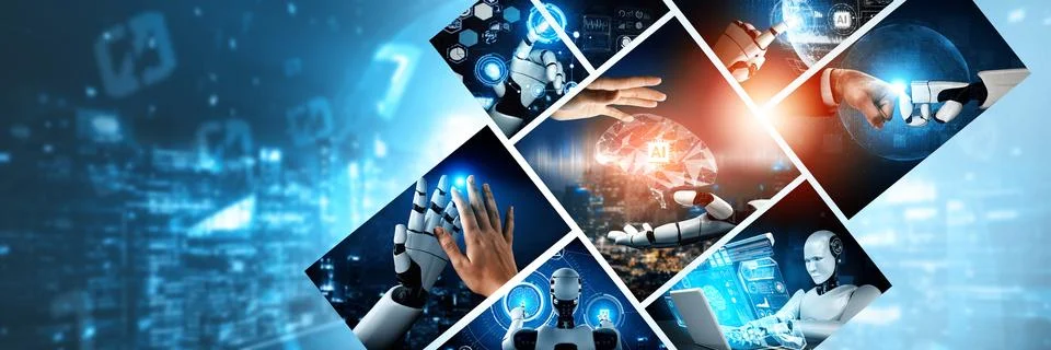 Human interact with AI artificial intelligence virtual assistant NLP robot Foto stock